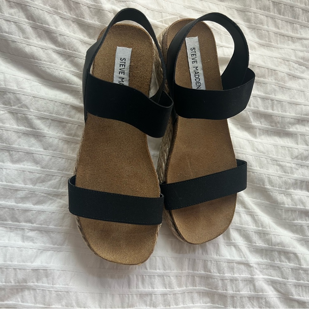 Steve Madden Black and Tan Women's Sandals